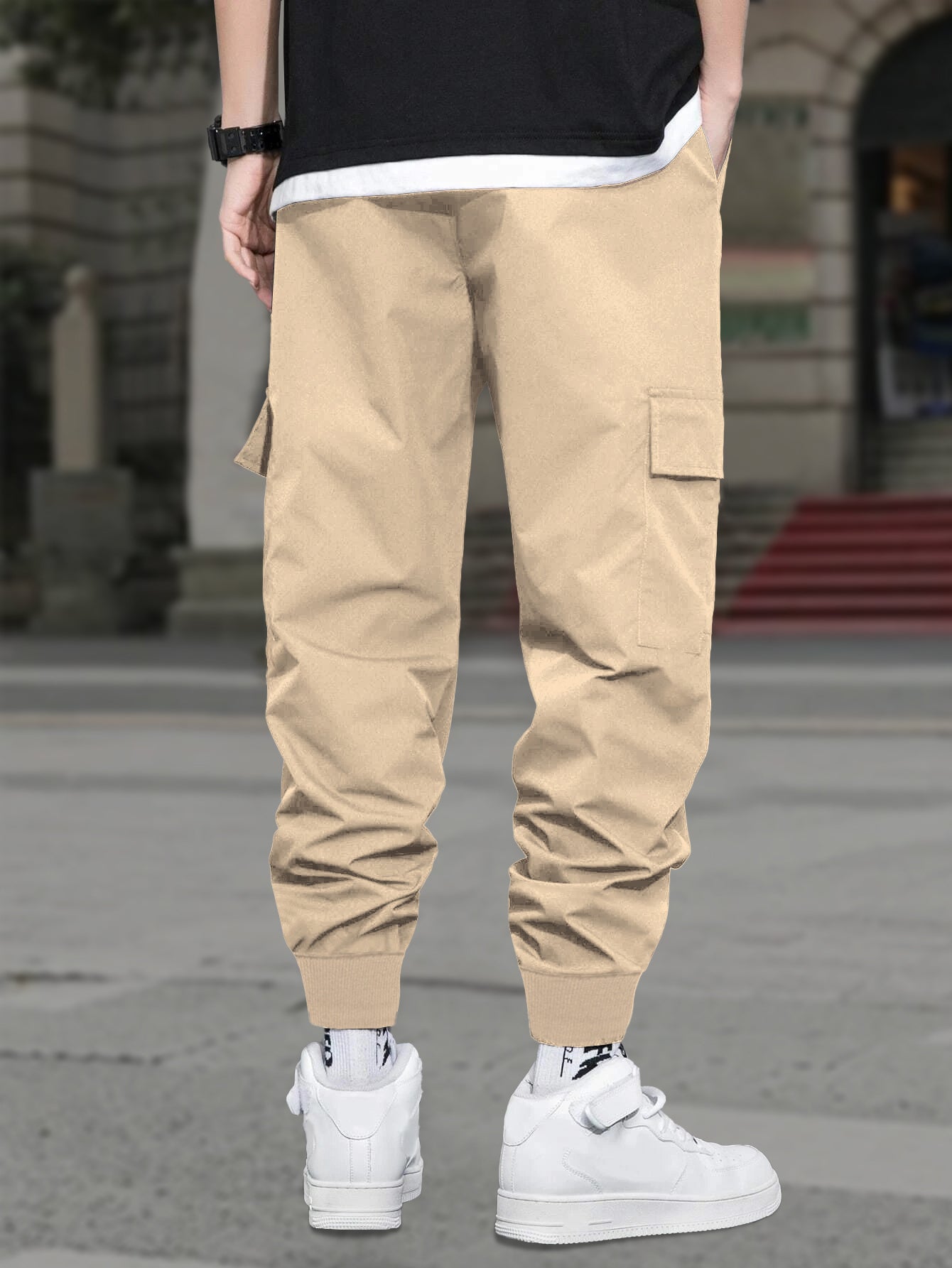 Marshmallow Printed Beige Cargo Joggers
