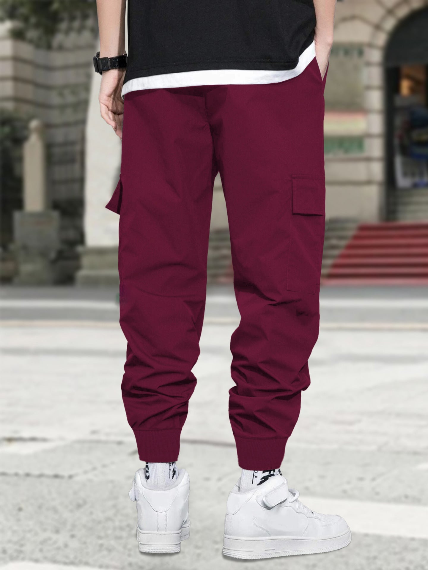 Marshmallow Printed Maroon Cargo Joggers