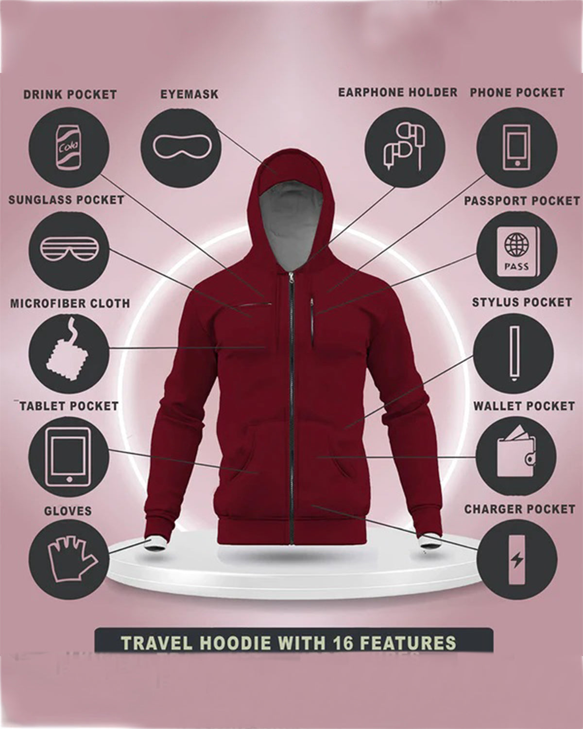 Maroon Travel Jacket Unisex Long Sleeve