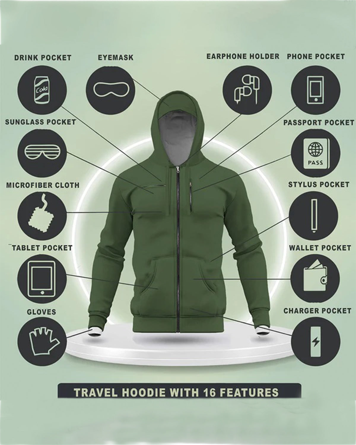 Olive Green Travel Jacket Unisex Long Sleeve