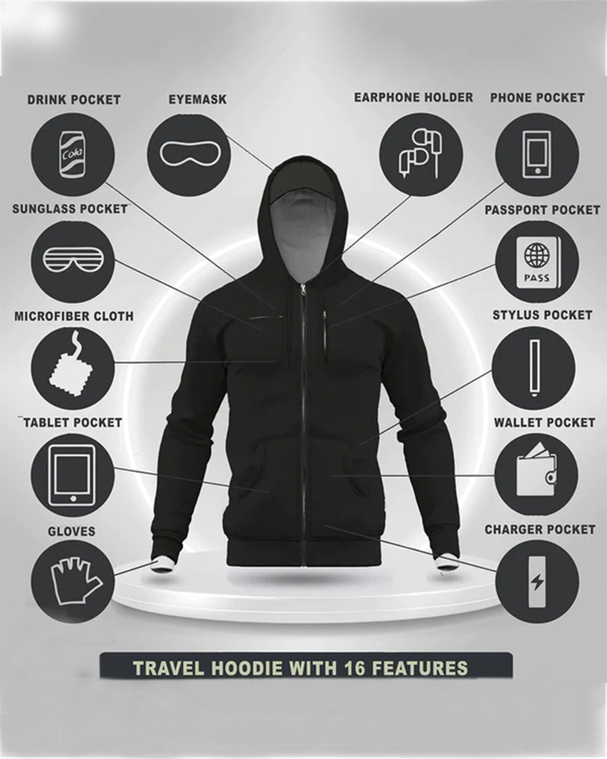Black Unisex Travel Jacket Long Sleeve