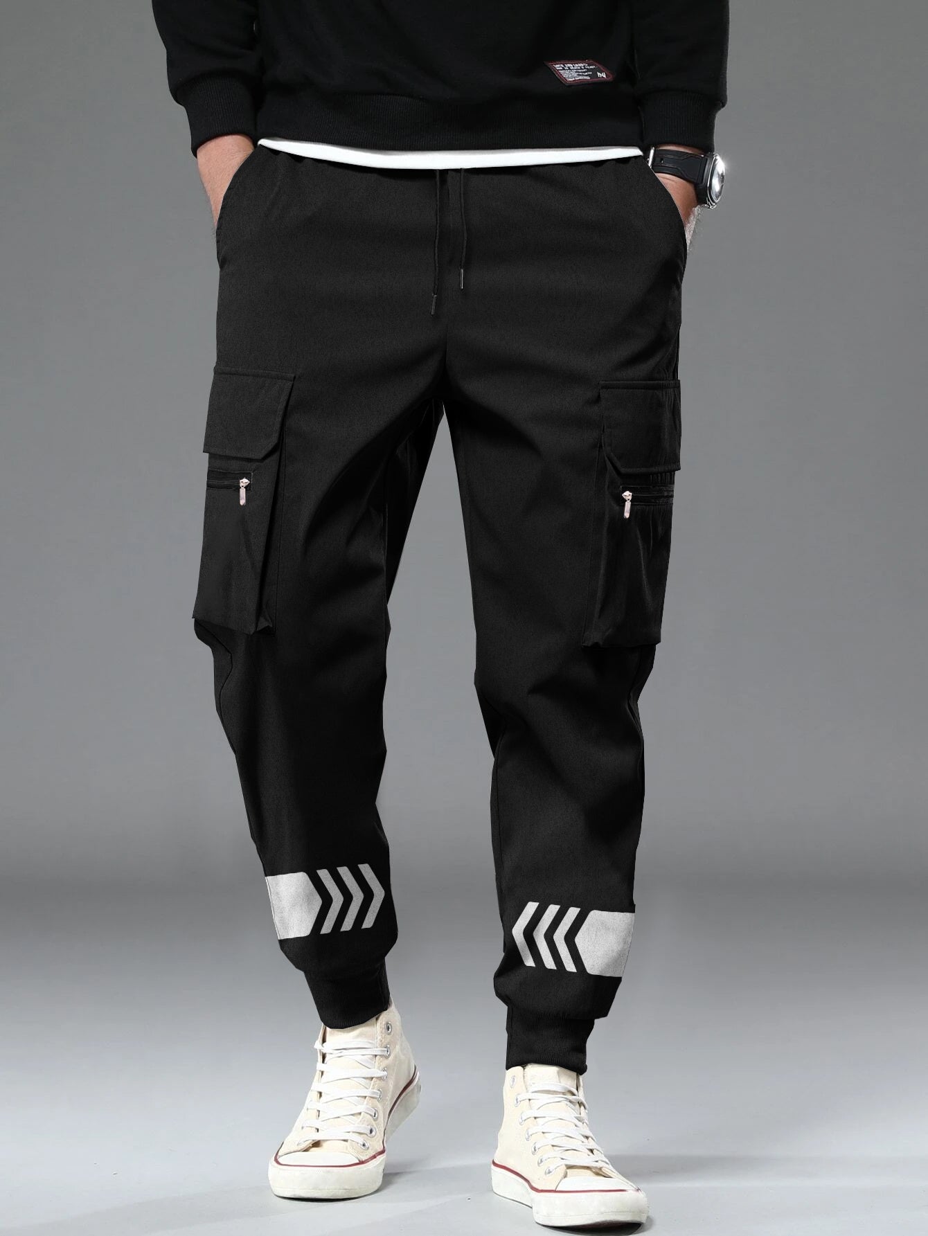 Black Printed Cargo Joggers with Multi Pockets