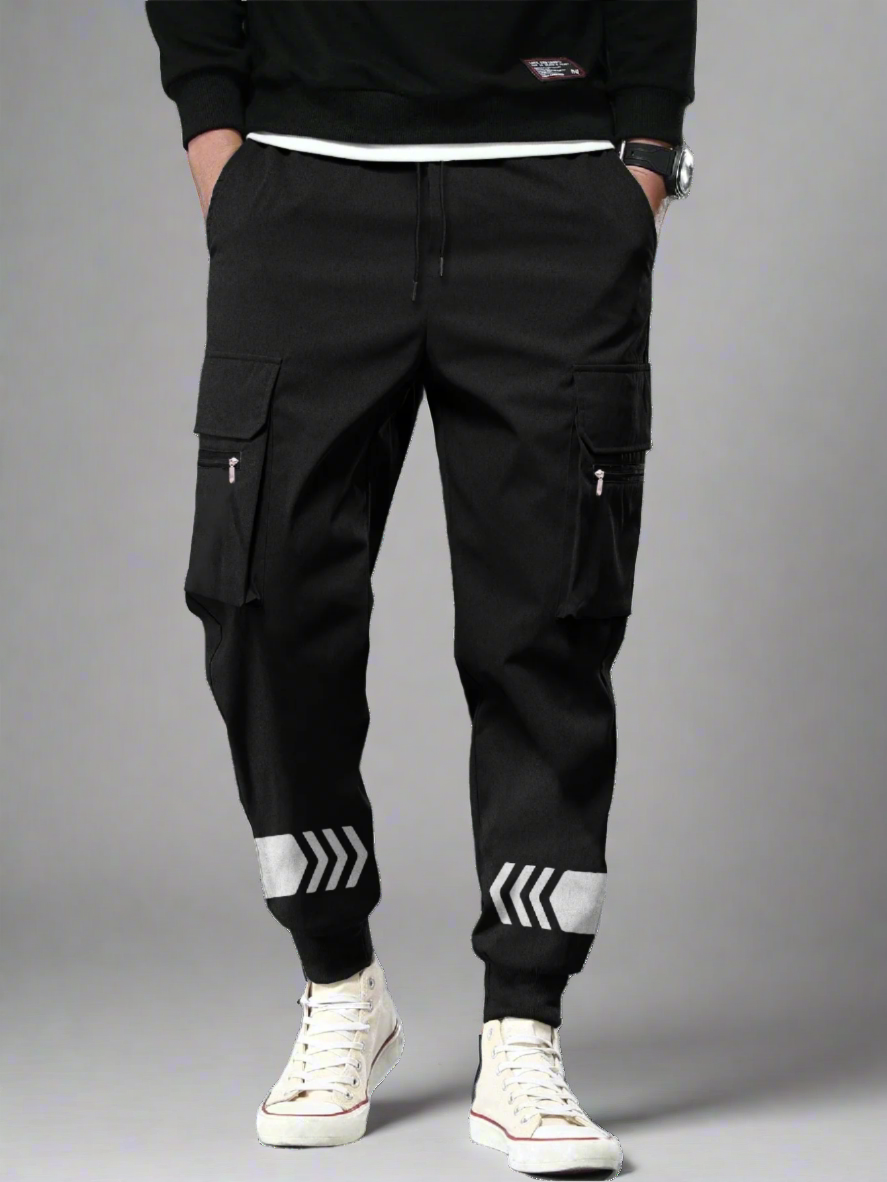 Black Printed Cargo Joggers with Multi Pockets