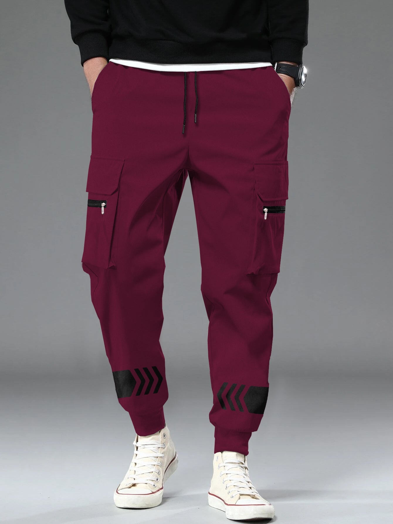 Maroon Printed Cargo Joggers with Multi Pockets