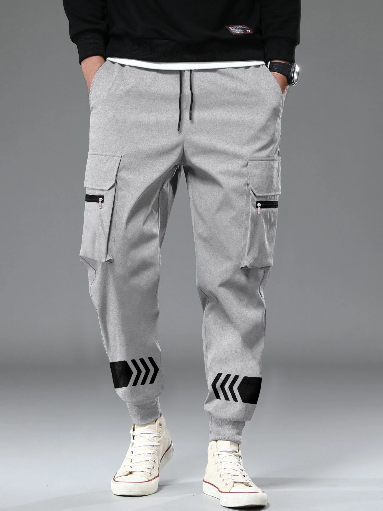 Grey Printed Cargo Joggers with Multi Pockets