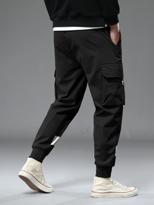 Black Printed Cargo Joggers with Multi Pockets