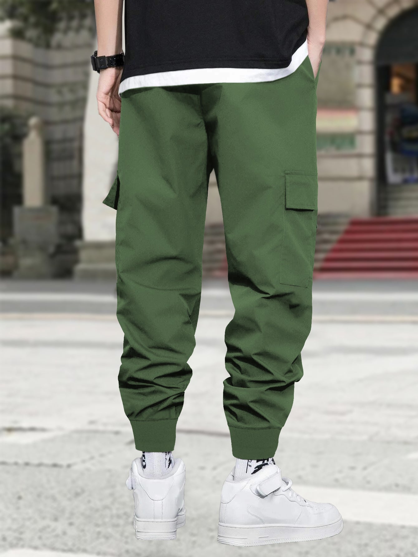 Olive Green Marshmallow Printed Cargo Joggers