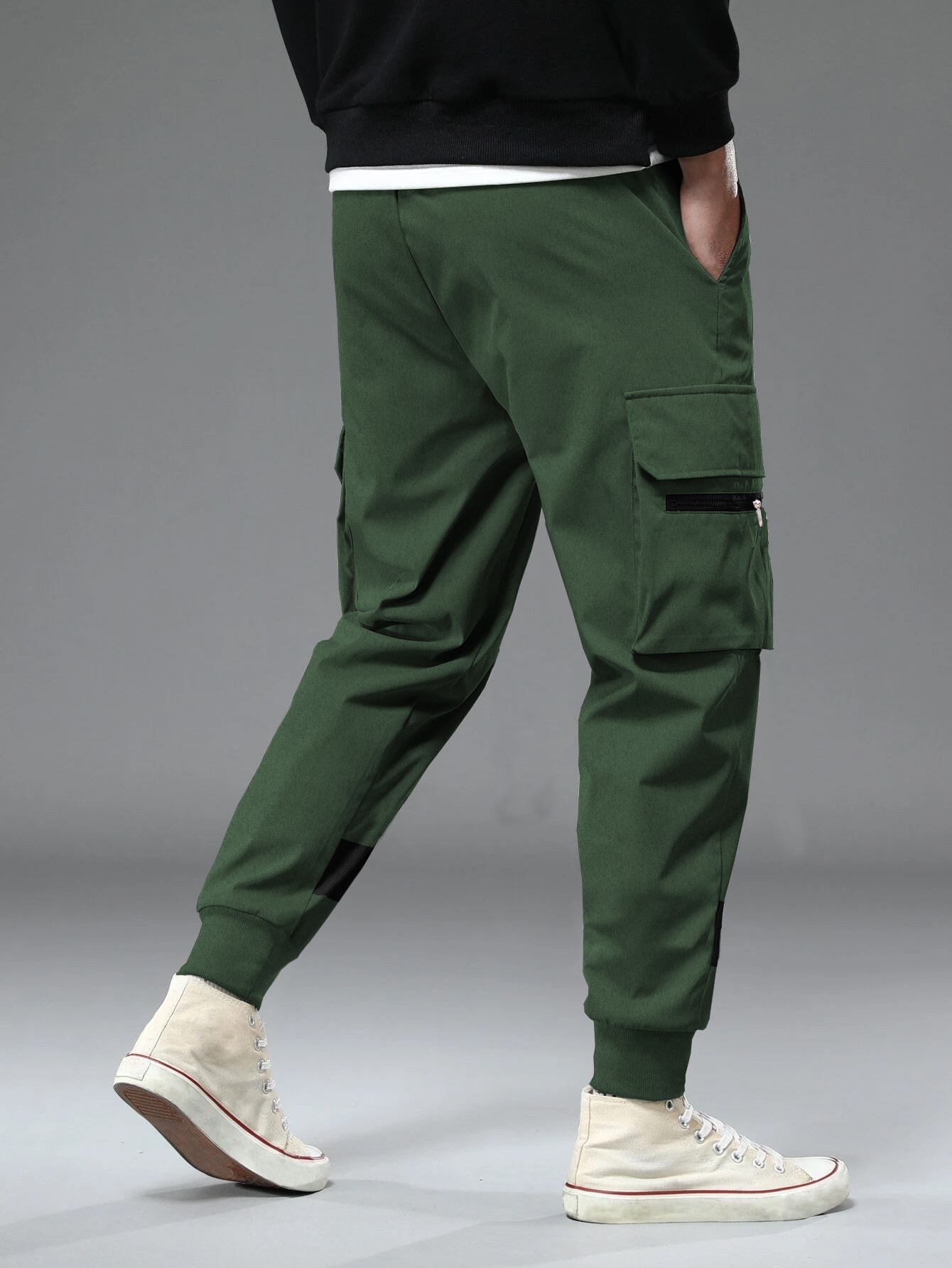 Olive Green Printed Cargo Joggers with Multi Pockets