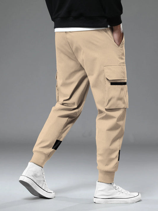 Beige Printed Cargo Joggers with Multi Pockets