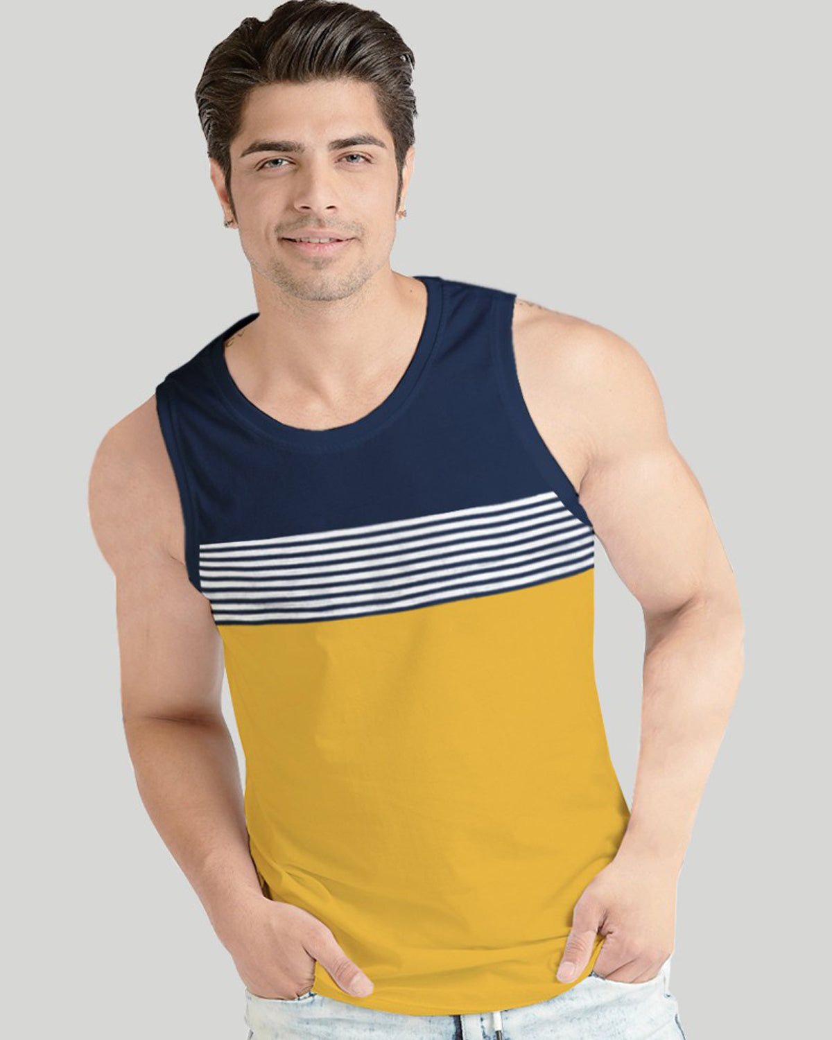 Navy and Yellow Striped Vest
