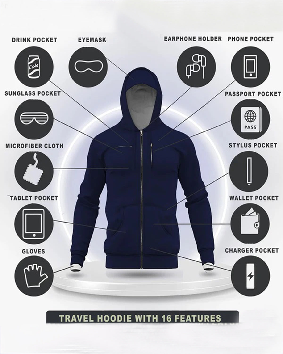 Unisex Navy Blue Travel Jacket Long Sleeve