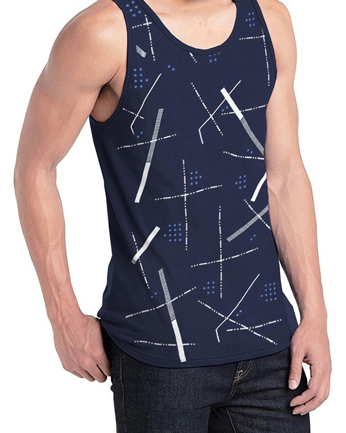 Dark Blue Abstract Printed Sleeveless Vest