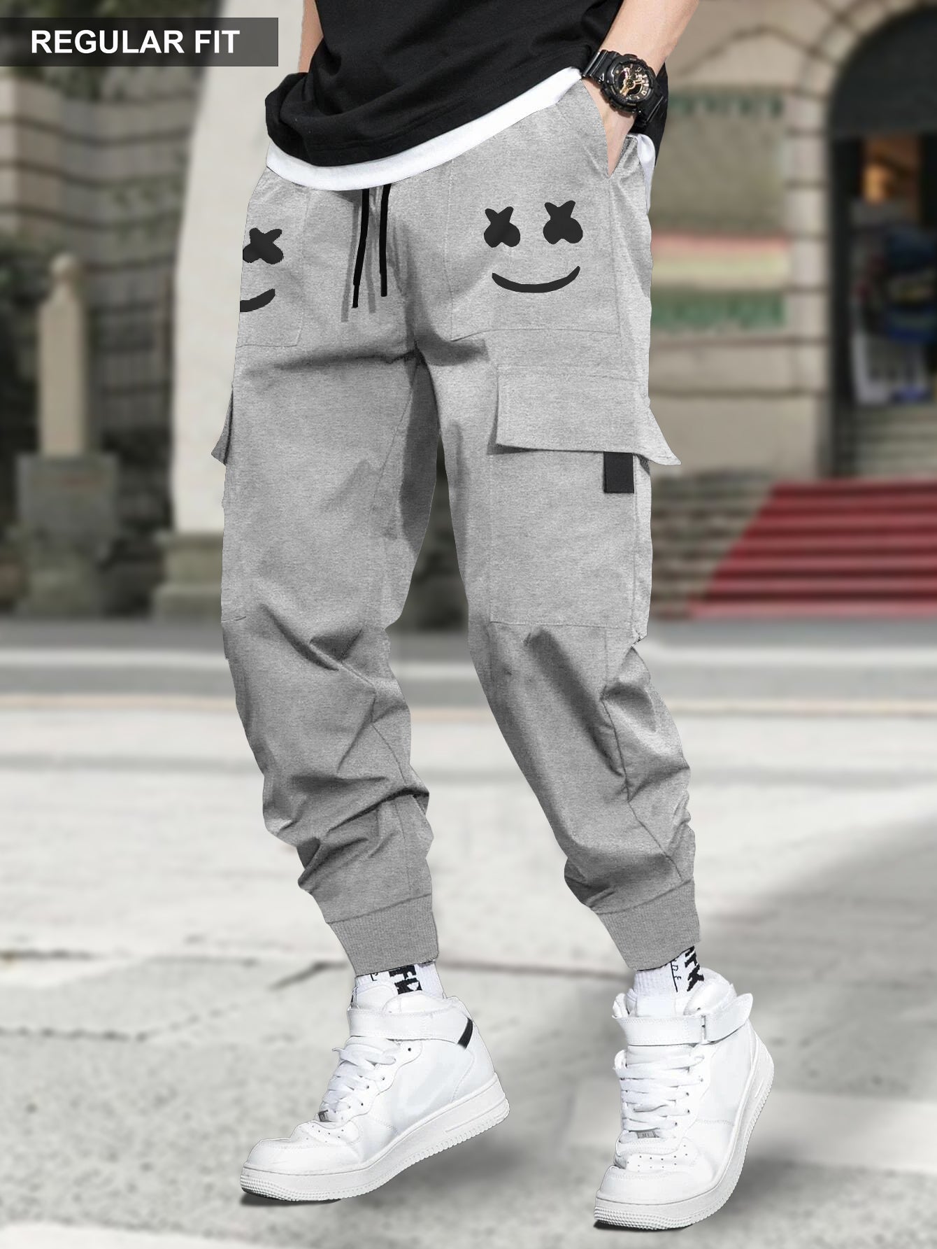 Loopknit Cargo Joggers Printed Marshmallow Grey