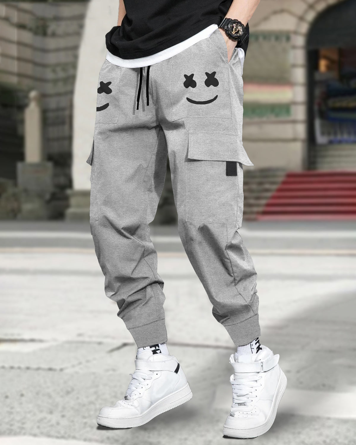 Loopknit Cargo Joggers Printed Marshmallow Grey