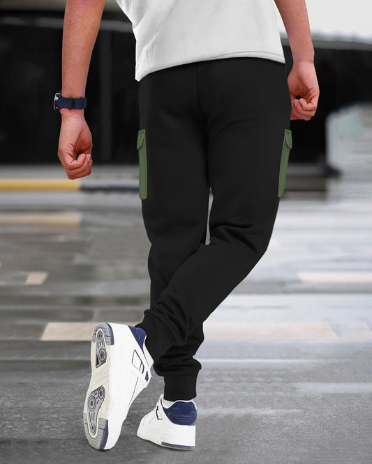 Black Cargo Joggers with Logo Print