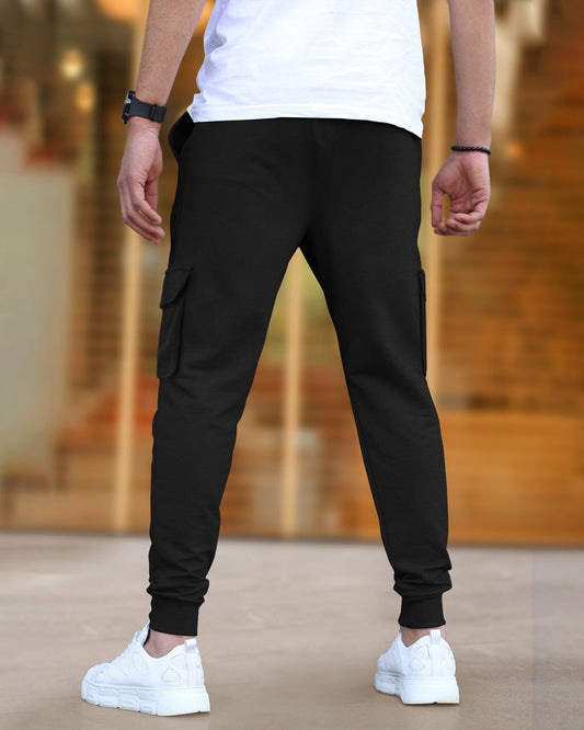 Black Plain Cargo Joggers with Multi Pockets