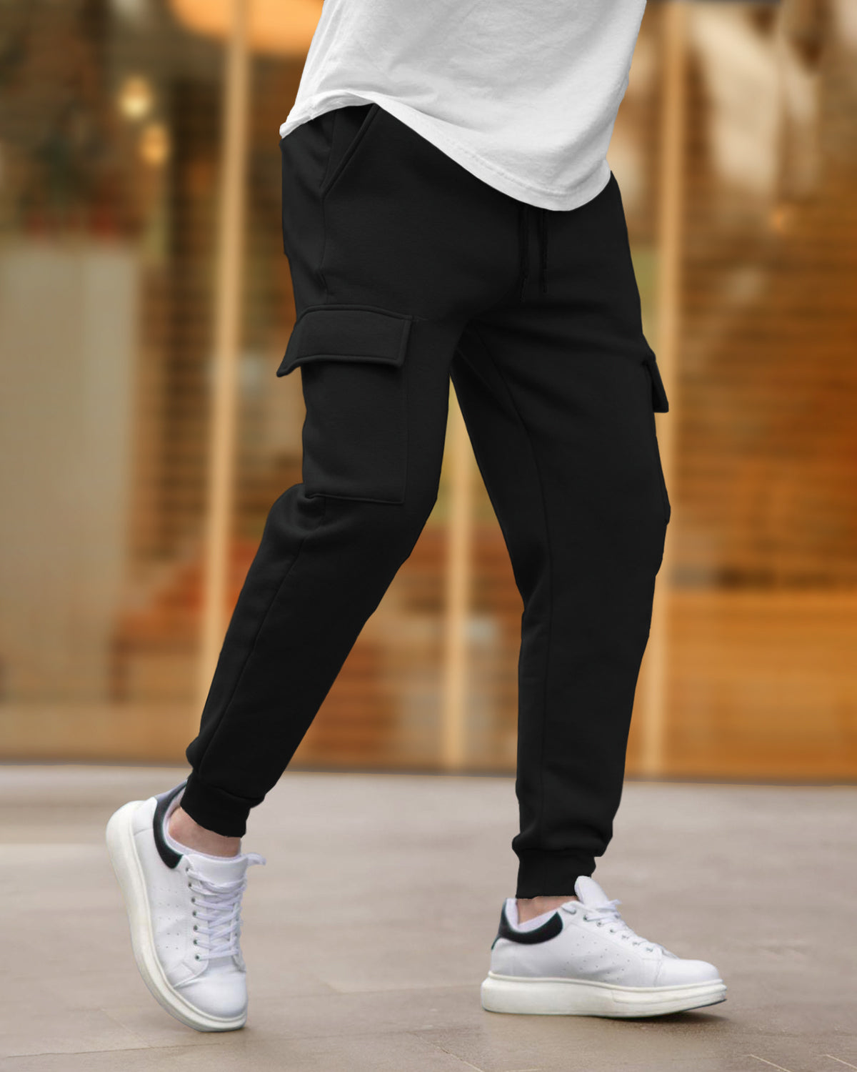 Black Plain Cargo Joggers with Multi Pockets
