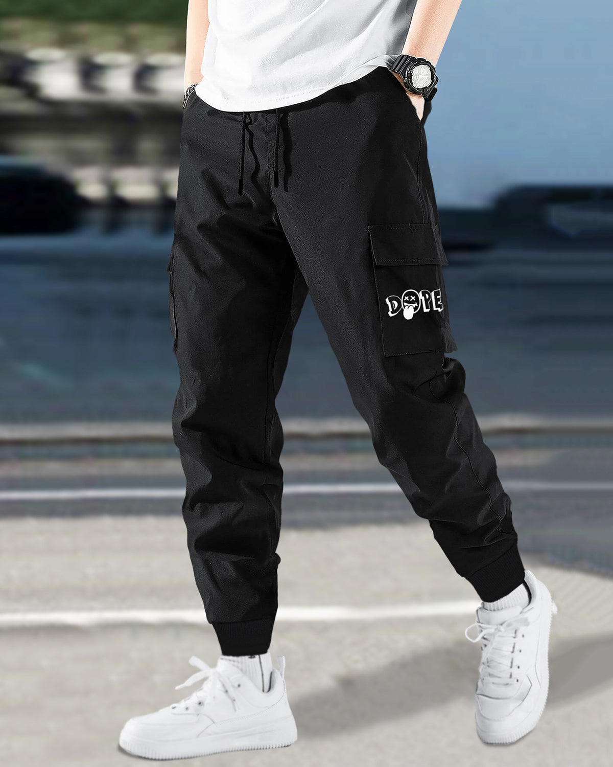 Black Cargo Jogger with Dope Printed