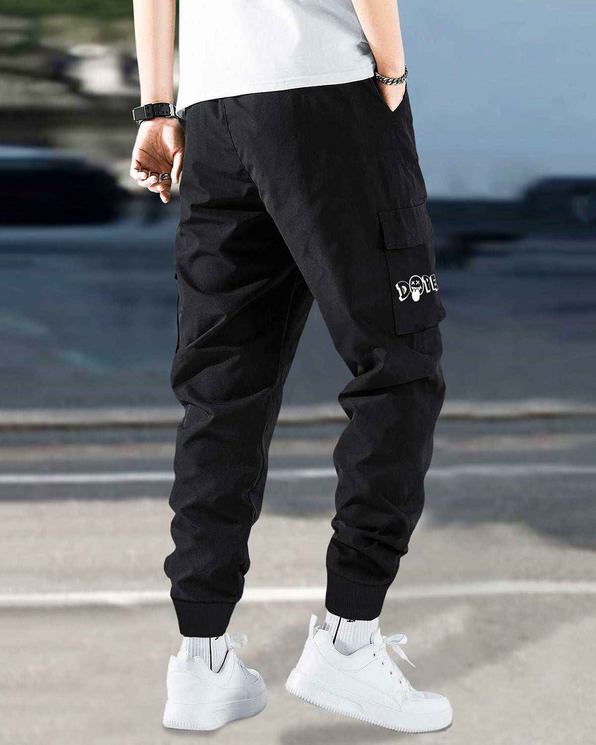 Black Cargo Jogger with Dope Printed