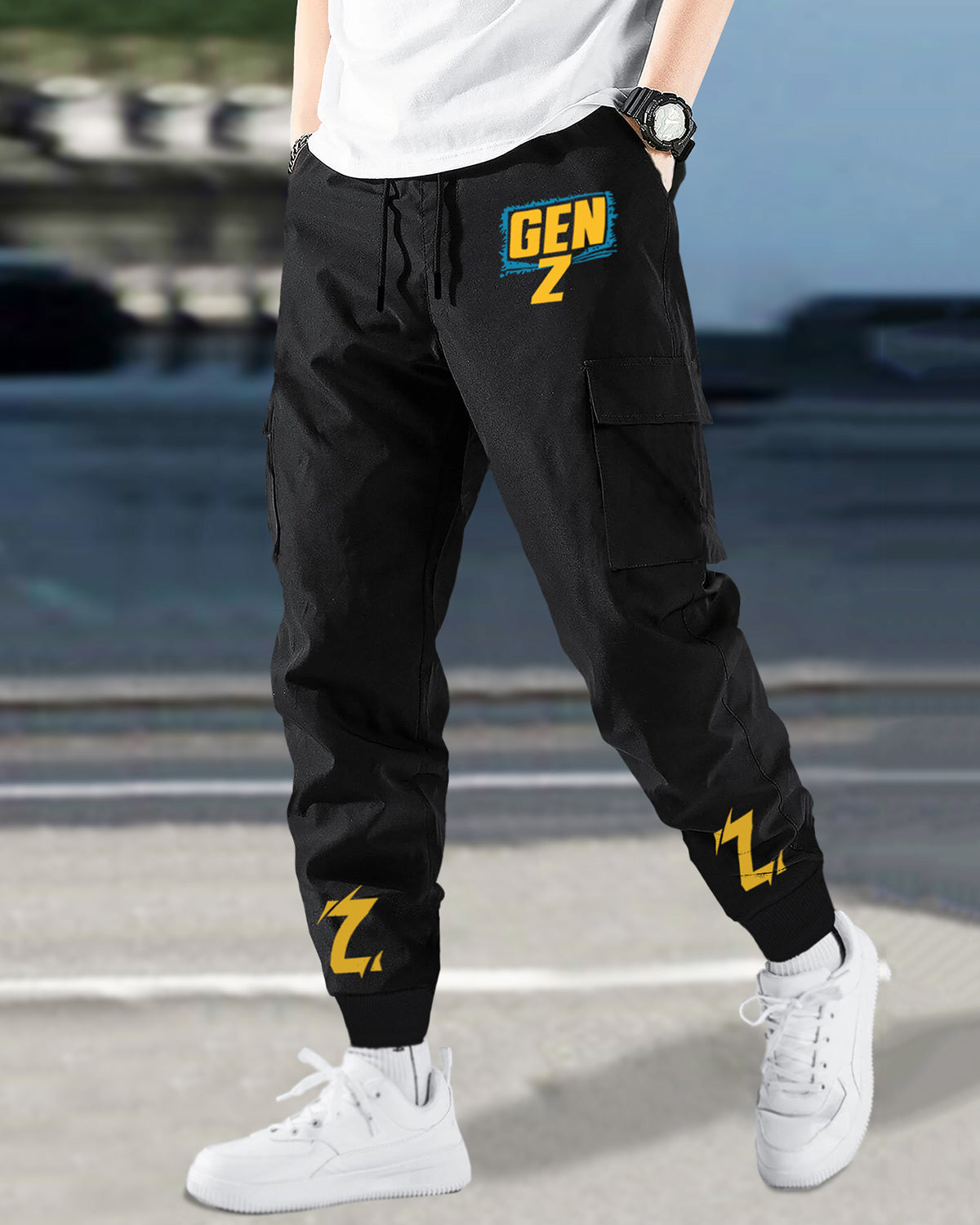 GenZ Style Black Printed Cargo Jogger