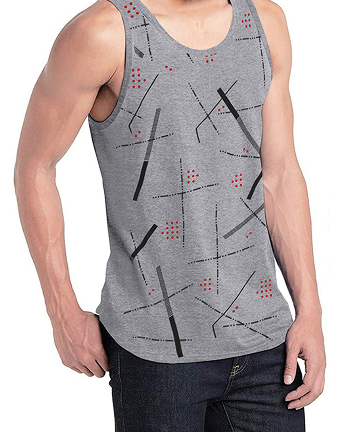Grey Abstract Printed Sleeveless Vest