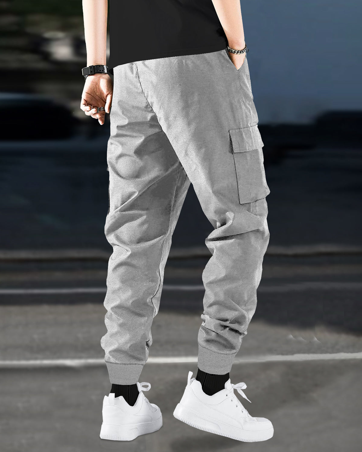 Solid Grey Cargo Joggers with Hope Design