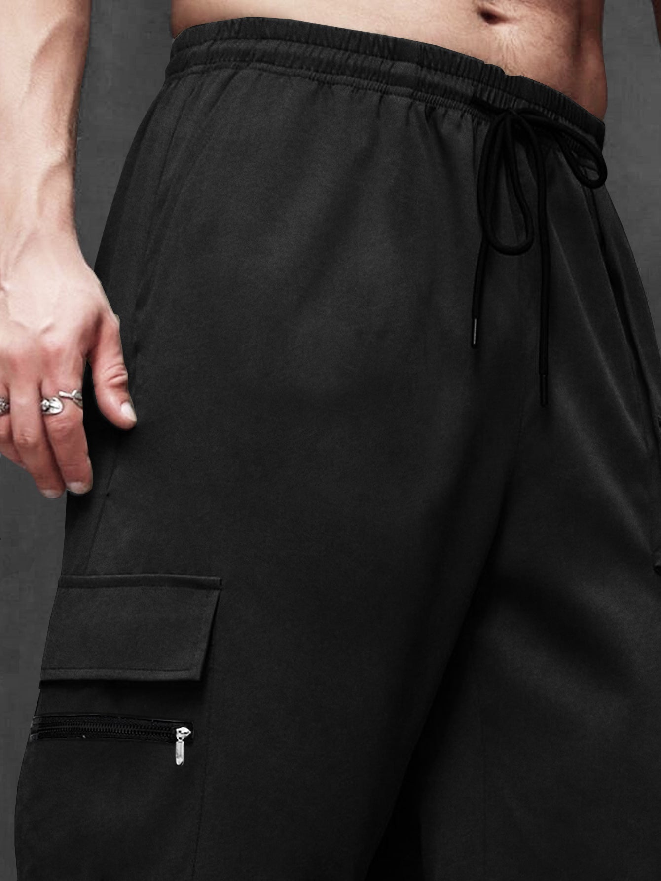 Black Cargo Joggers Baggy Fit Cuffed Ankle