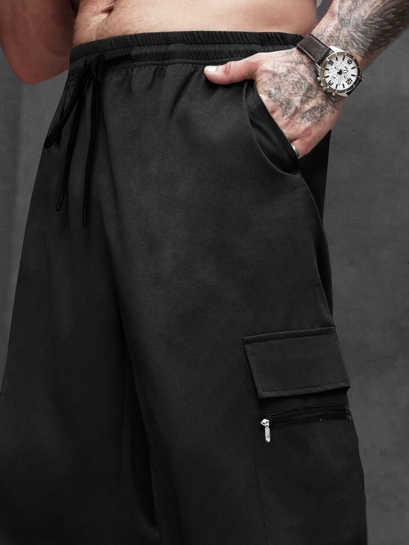 Black Cargo Joggers Baggy Fit Cuffed Ankle