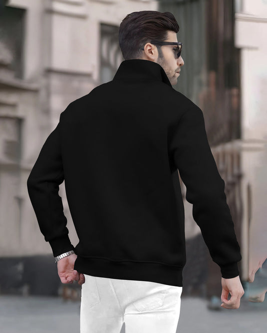 Black Sweatshirt with High Neck Zipper