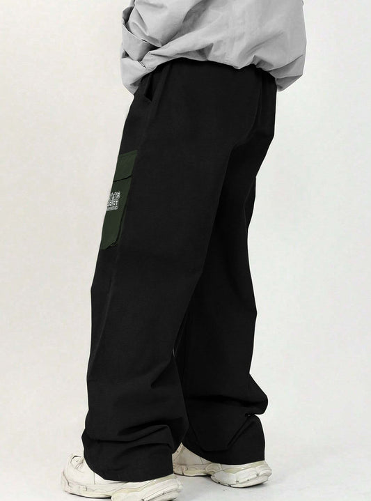 Black Olive Green Printed Baggy Cargo Joggers