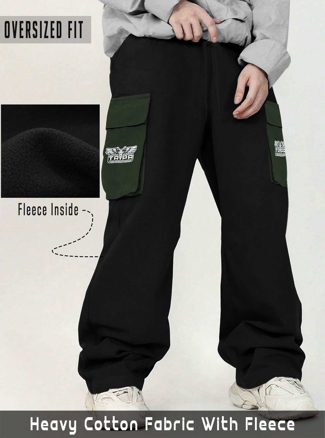 Black Olive Green Printed Baggy Cargo Joggers