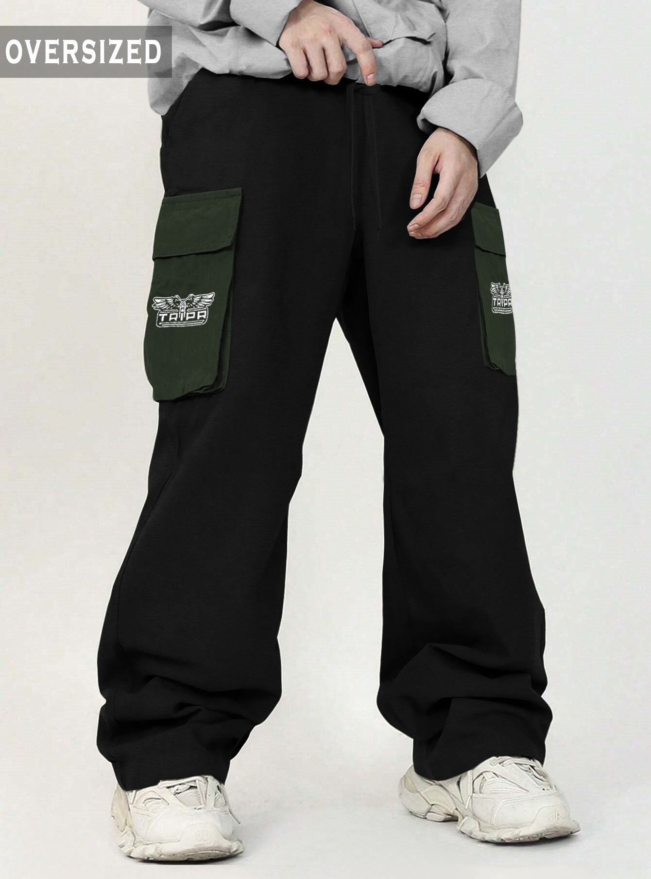 Black Olive Green Printed Baggy Cargo Joggers