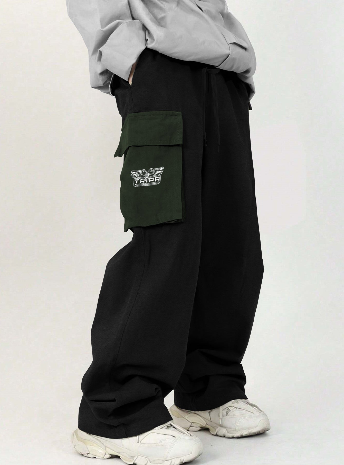 Black Olive Green Printed Baggy Cargo Joggers
