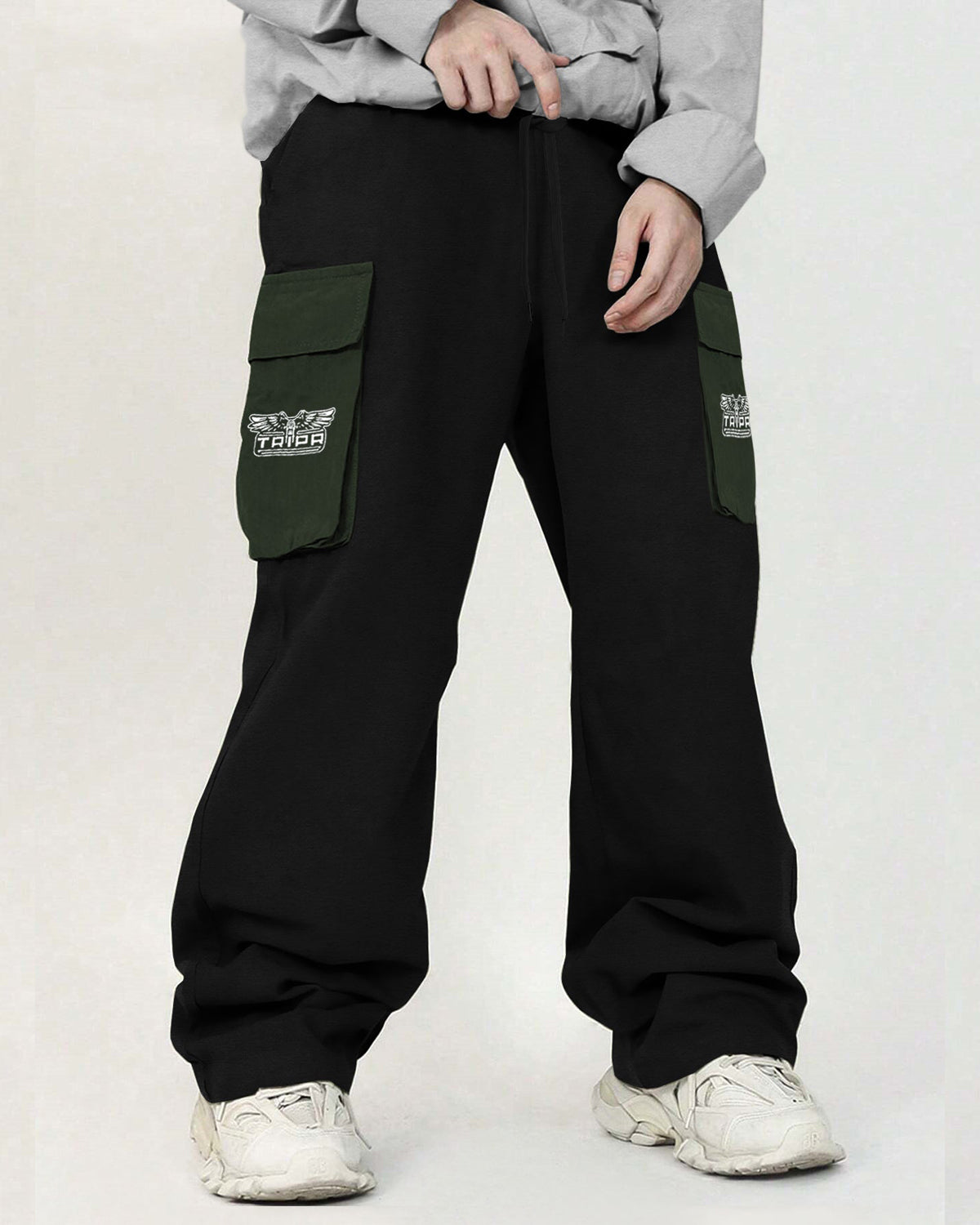 Black Olive Green Printed Baggy Cargo Joggers