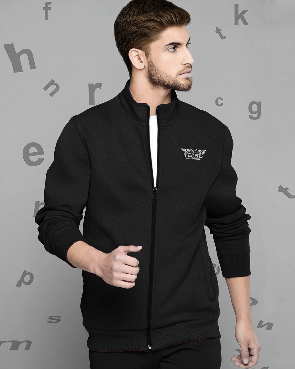 Black Casual Jacket with Zipper