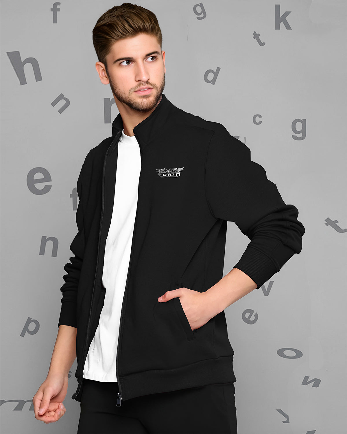 Black Casual Jacket with Zipper