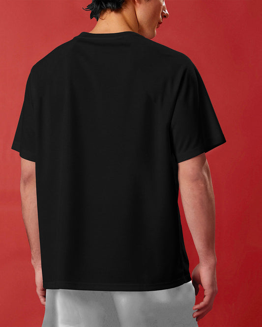 Black Round Neck Solid Oversized T Shirt
