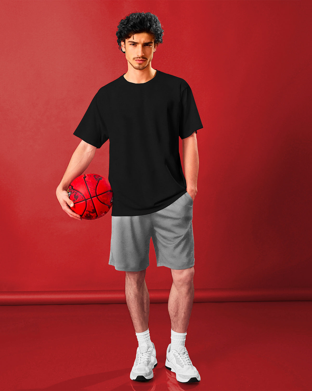 Black Round Neck Solid Oversized T Shirt