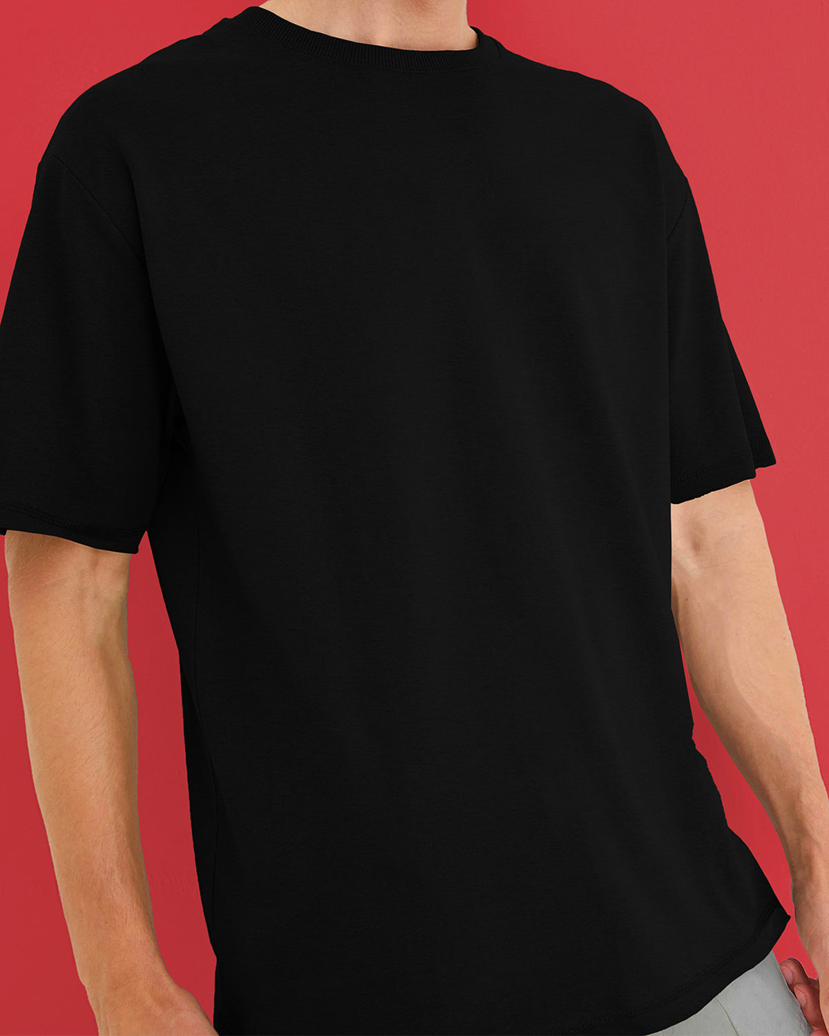Black Round Neck Solid Oversized T Shirt