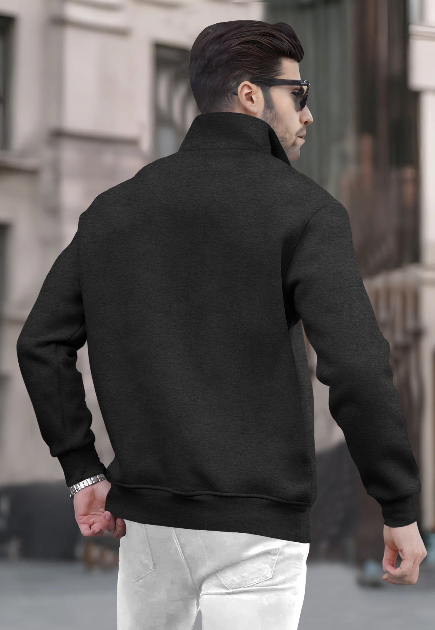 Charcoal Black Sweatshirt with High Neck Zipper