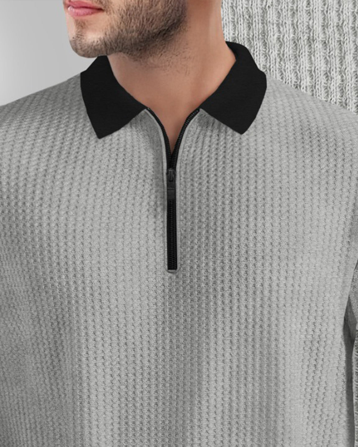 Grey Short Sleeve Polo Fit Waffle T Shirt