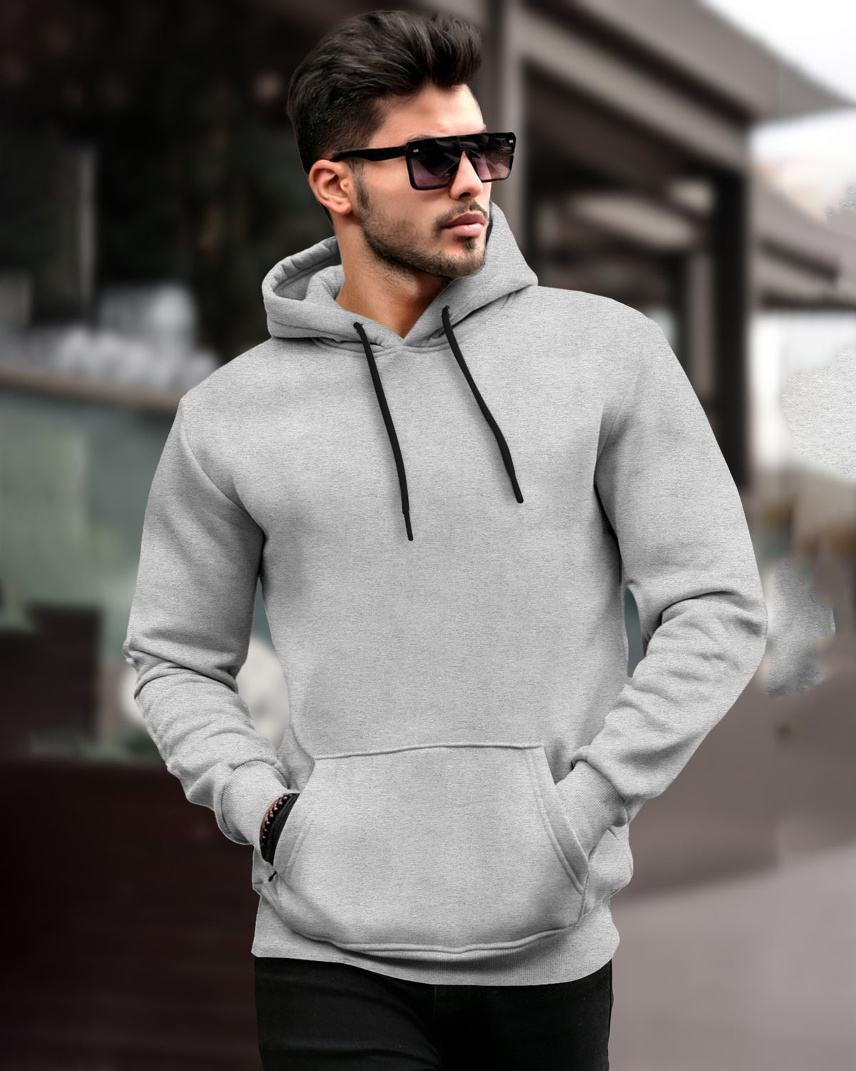 Hooded Plain Sweatshirt Grey Color with Side Pockets
