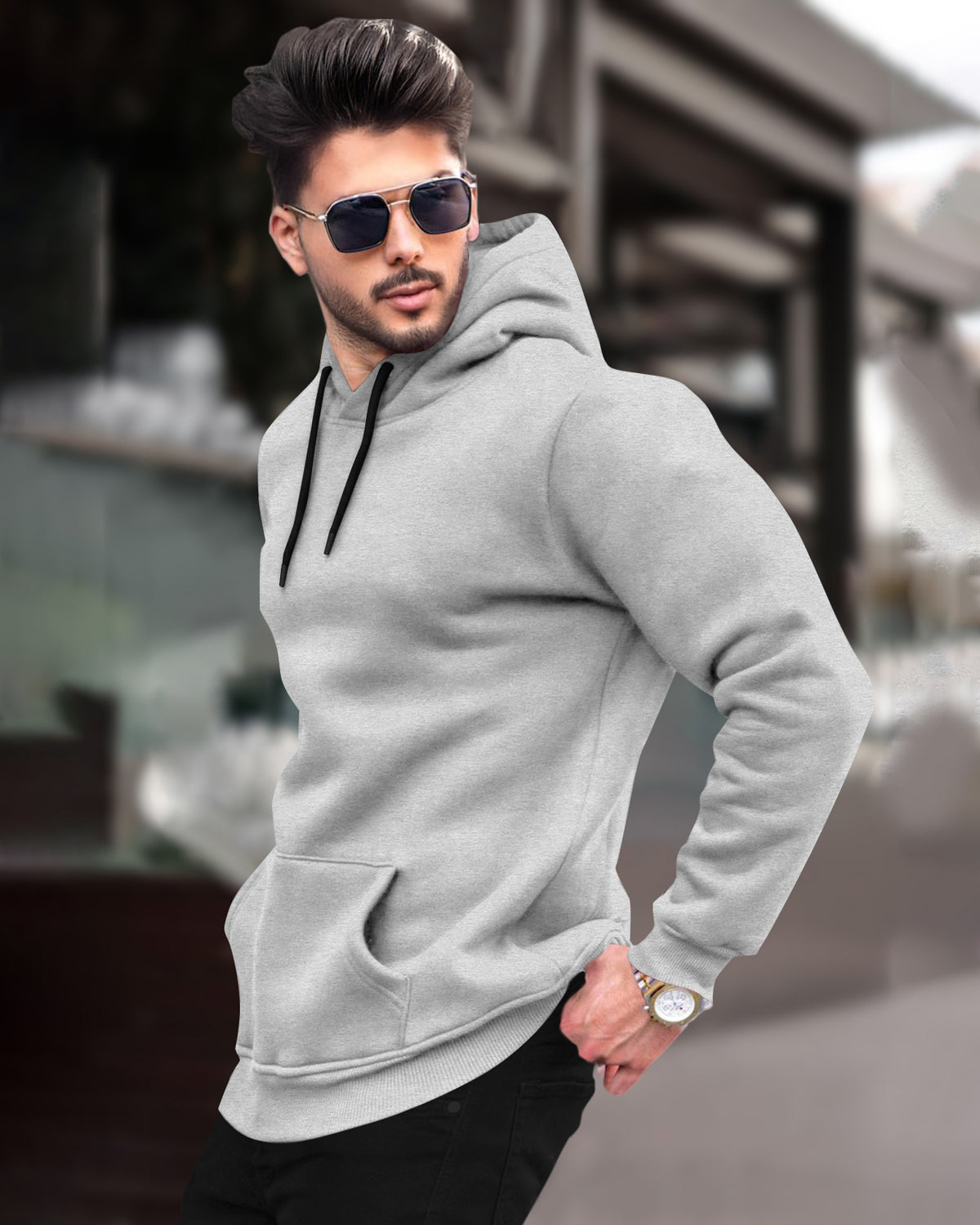 Hooded Plain Sweatshirt Grey Color with Side Pockets