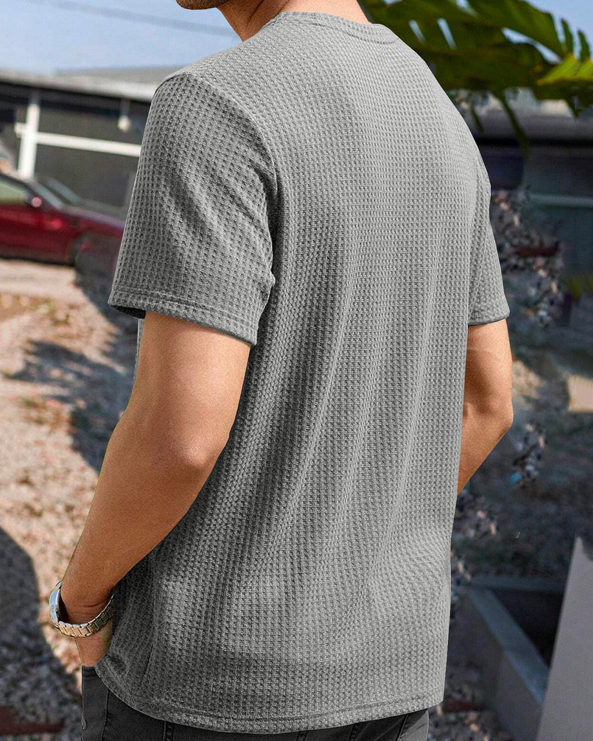 Grey Half Sleeve Waffle T Shirt with Round Neck