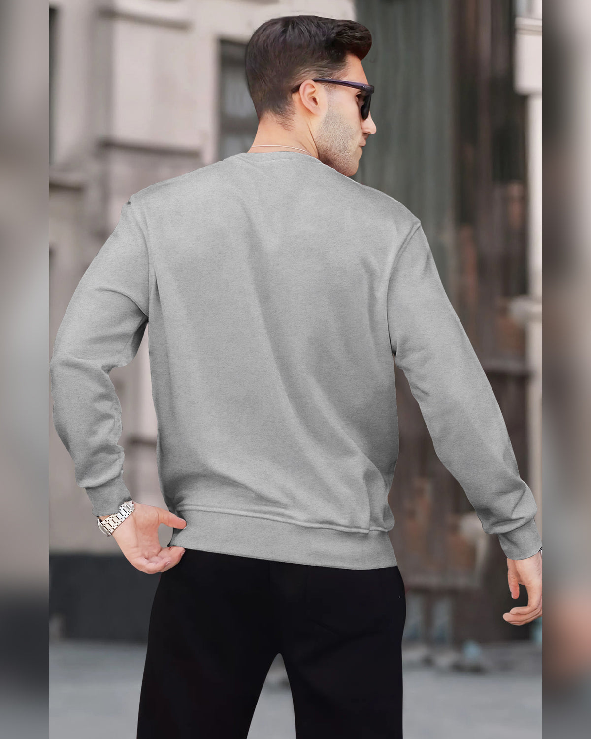 Casual Plain Grey Sweatshirt with Regular Fit
