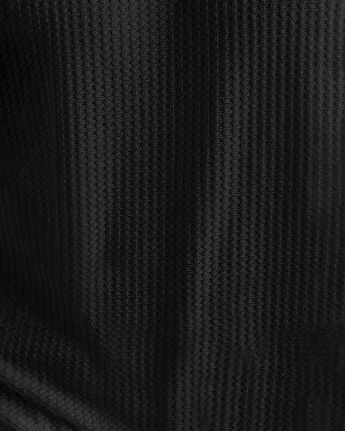 Black Long Sleeve Waffle T Shirt with Polo Fit