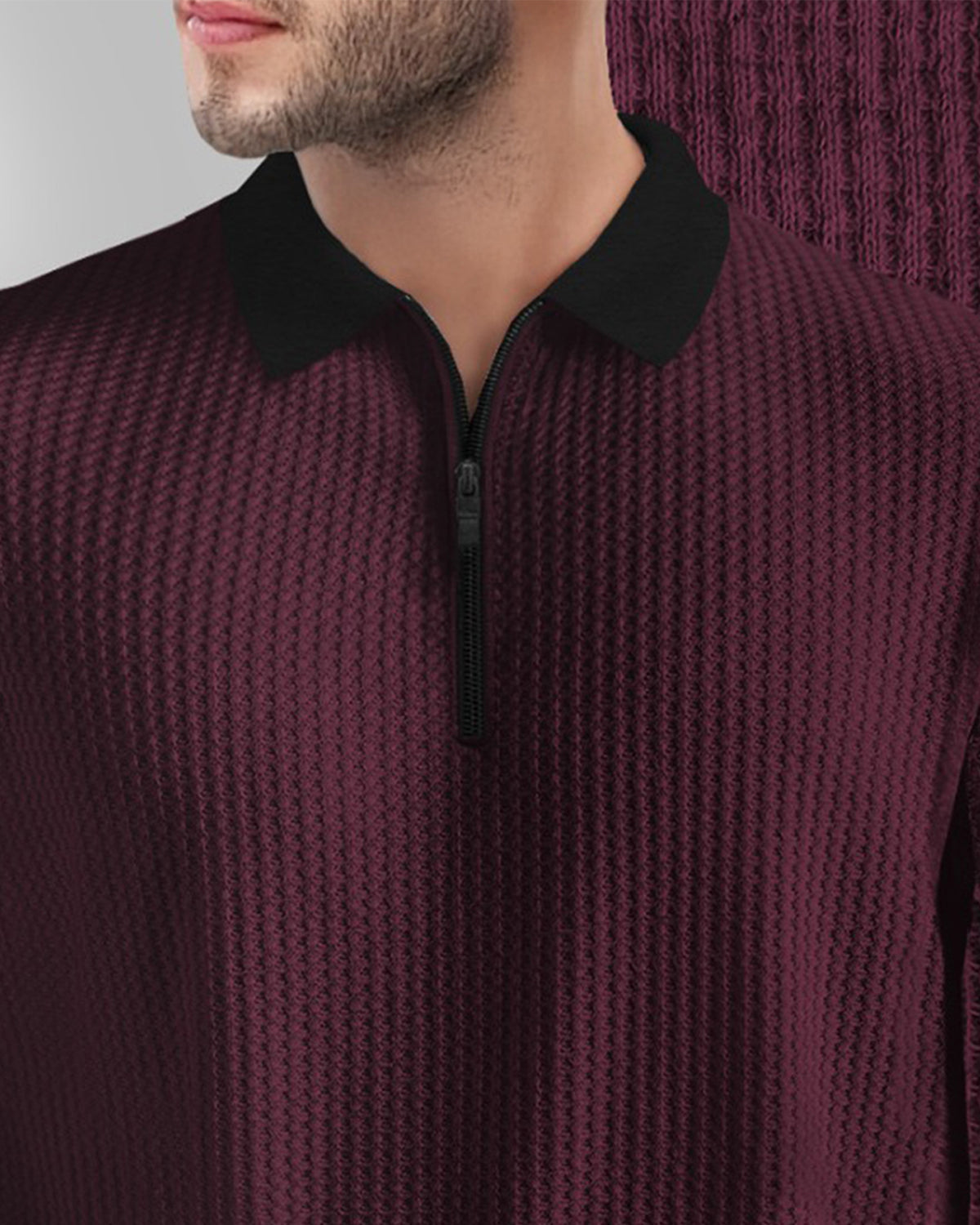 Polo Fit Waffle T Shirt Maroon with Short Sleeve