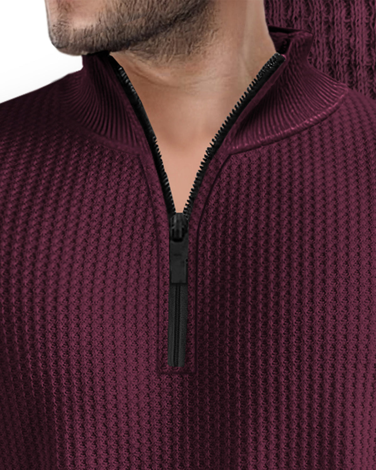 Waffle T Shirt in Maroon with Half Sleeves and High Neck