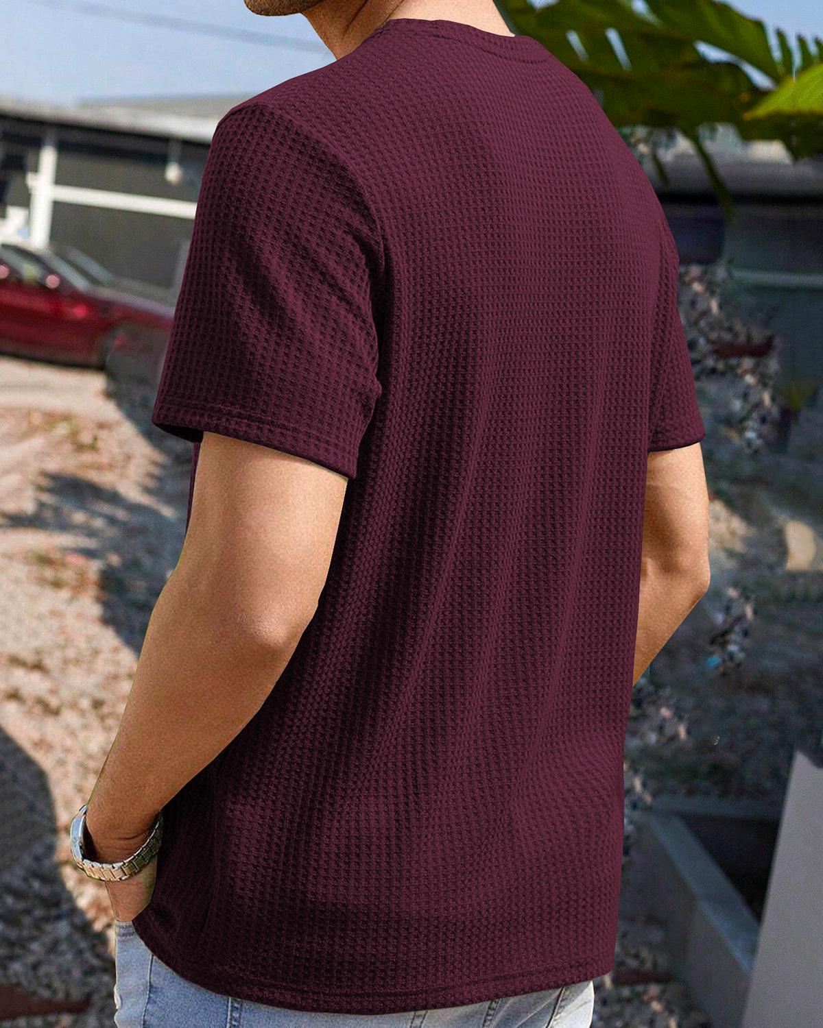 Maroon Half Sleeve Waffle T Shirt with Round Neck