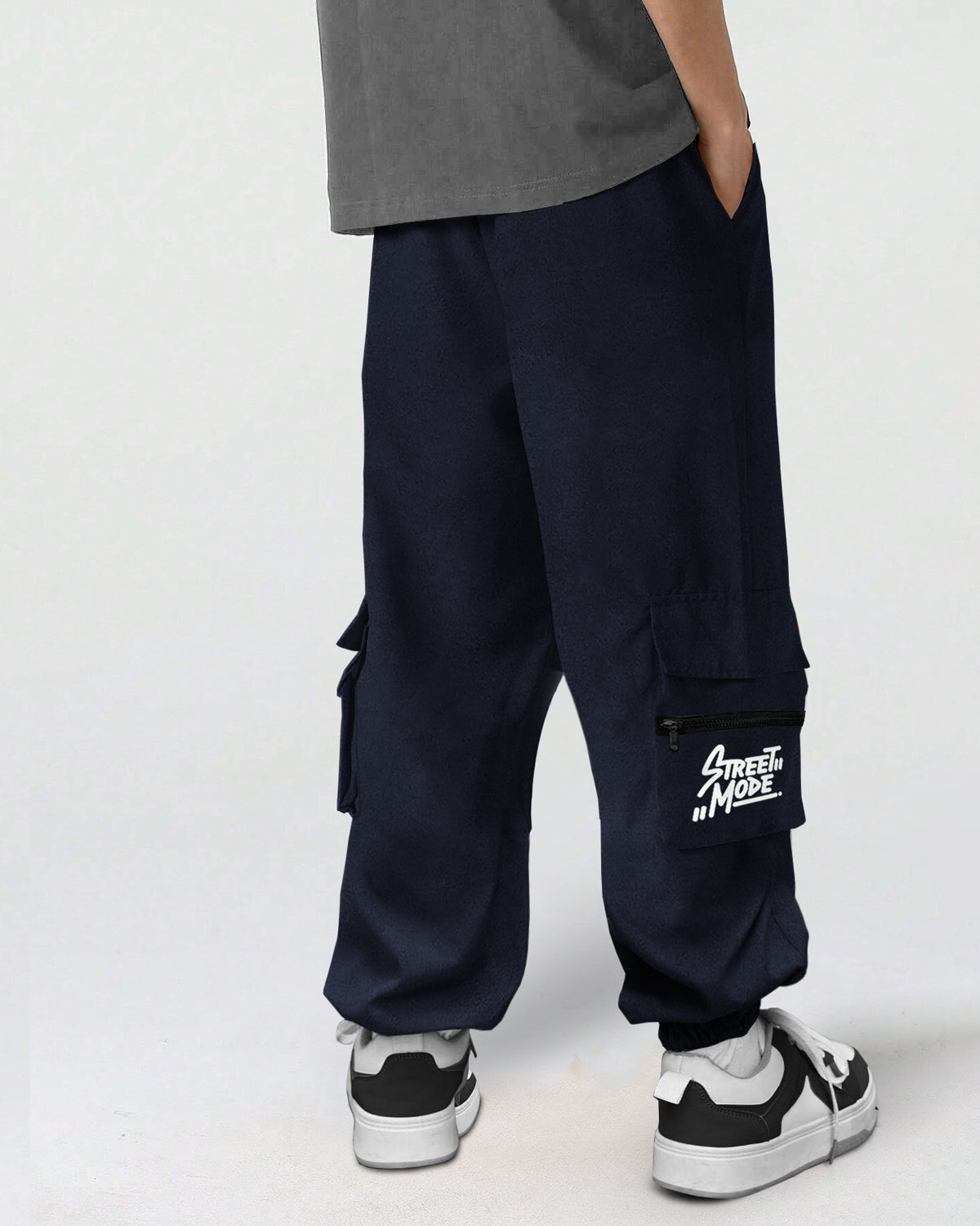 Navy Blue Printed Baggy Cargo Joggers